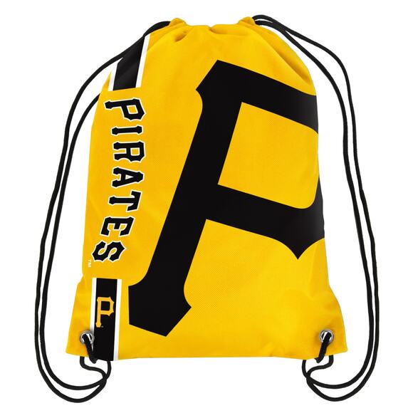 MLB Pittsburgh Pirates Drawstring Backpack New Nylon Retro Black Logo Cinch - Picture 1 of 3